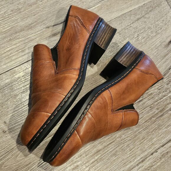 Rieker Brown Leather European Comfort Shoes Booties Slip On Size 6 US - Picture 7 of 12